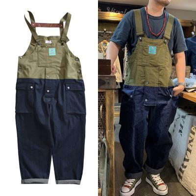 China Color Fade Proof Color Block Cargo Pants Overalls Brand Suspender Custom Dad Overalls Men Pants Jeans for sale