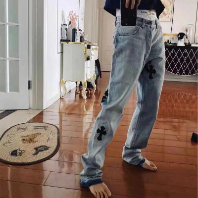 China Street Unisex Loose Custom Brand Color Fade Proof Men High Street Hip Hop Jeans Wind Straight Pants for sale