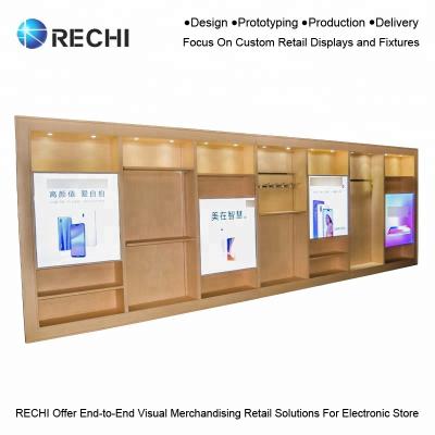 China Chain Store RECHI Retail Electronic Custom High End Wooden Display Stand For Mobile Phone Accessory In Store Digital Lifestyle Retailer for sale