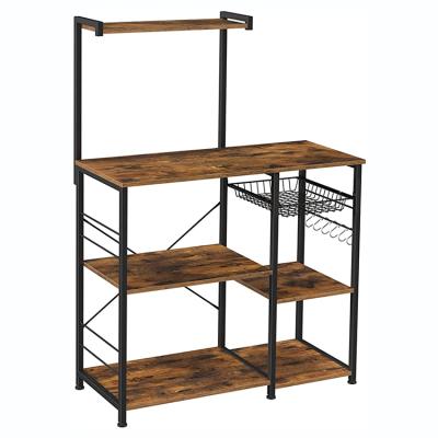 China PANEL Kitchen Rack with Shelves, Microwave Rack with Wire Basket Baker Racks Utility Storage for Spice Jars Pans for sale