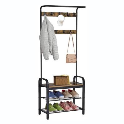 China Dismantled Wholesale Metal Iron Frame Space Saving Coat Rack With Bench Hall Coat Rack Shoe Storage Stand for sale