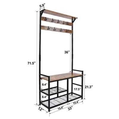 China Modern Brown Single Entryway Shoe Bench with 3 Tier Shoe Bench and Coat Rack with 8 Hooks Shoe Rack for sale