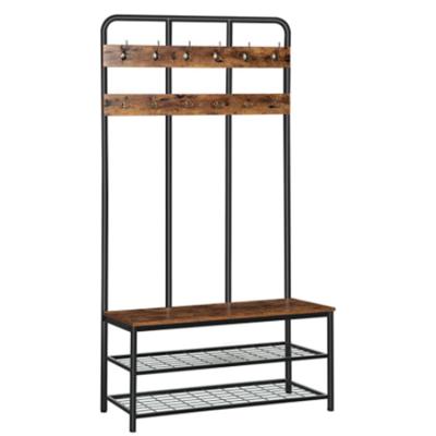 China Modern Simple Sturdy Coat Rack Entryway Shoe Bench with 2 Tier Shoe Bench and Coat Rack with 12 Hooks for sale