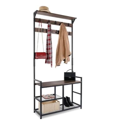 China Modern Entryway Shoe Bench with 3 Tier Shoe Bench and Coat Rack with 8 Hooks Shoe Rack for sale