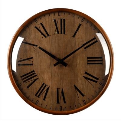 China BRIEF Customized Roman Number Glass Wood Modern Home Decorative Stylish Wall Clock for sale