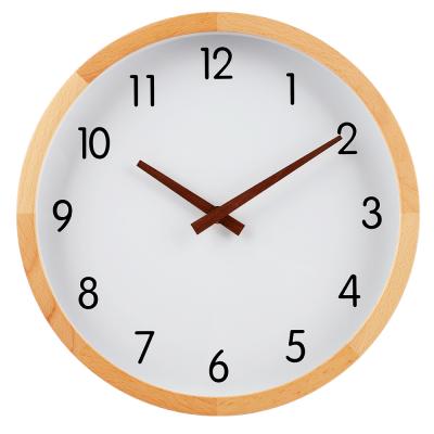 China BRIEF Beech Wood Frame Made Around Rohs Simple Quiet Modern Home Wall Clock For Living Room Decoration for sale