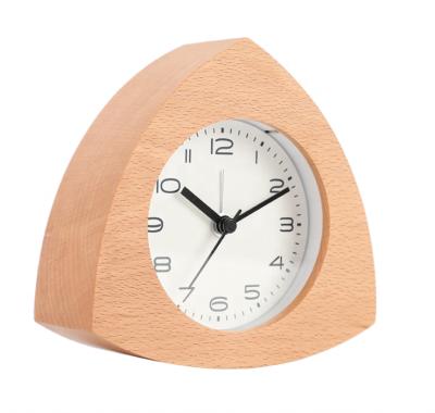 China Contemporary Home Bedroom Beech Wood Made Small Portable Triangle Alarm Clock for sale