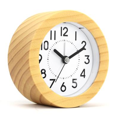 China Mini Table Modern Decorative Round Desk Night Light Wood Classic Alarm Clock With Nap for sale