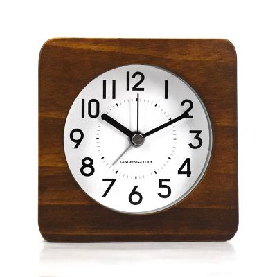 China AC-08 Antique Style Square No-ticking Solid Wood Alarm Clock With Night Light And Snoose Function For Bedroom for sale