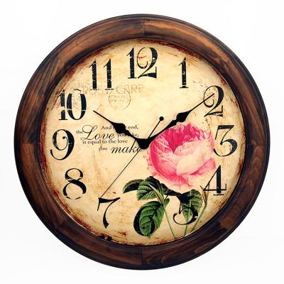 China Home Decorative High Quality Fancy Customization Vintage Frame Flower Picture Decorative Antique Wooden Wall Clock for sale