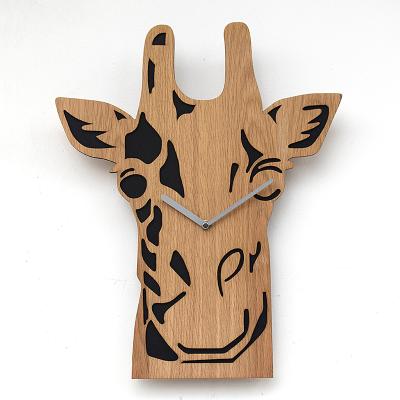 China Creative Funny Wooden Craft Cartoon Design Shape Wooden Animal Wall Clock for sale