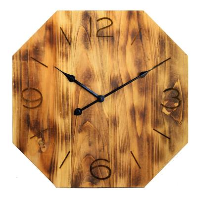 China Wholesale Antique Price Cheap Octagon Style Wooden Round Shape Clock Decor Silent Wall Clock for sale