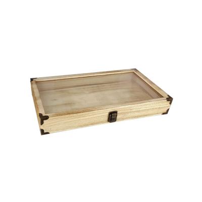 China Zakka Eco-friendly Custom Wood Color Jewelry Display Case Accessories Glass Top Storage Box for sale