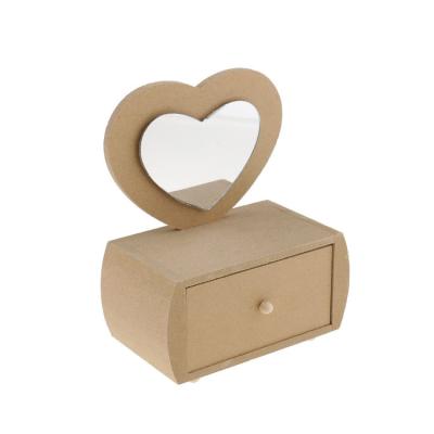 China Eco-friendly Handmade Unfinished Girl Use MDF Wooden Jewelry Box With Mirror for sale