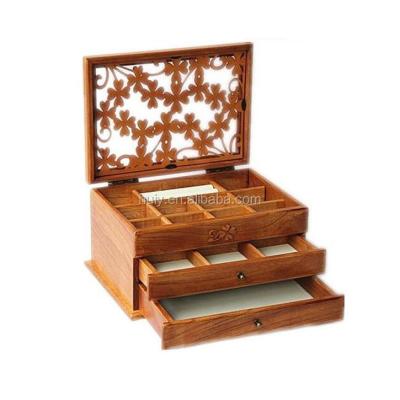 China China Custom Carving Flower Tiered Wooden Jewelry Box for sale