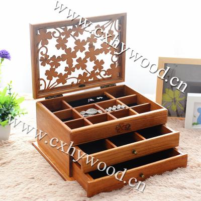 China Personalized Considerate Velvet Covered Wooden Material Wooden Jewelry Box For Necklace Pendant And Ring for sale