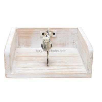 China Handcrafted luxury cheap price white washed wooden napkin holder tissue box with bird metal for sale