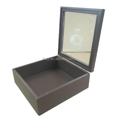 China China Handmade Wholesale Goods Engraving Regtangular Square Logo Wooden Box With Glass Lid For Sale for sale