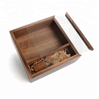 China Custom Viable Sliding Wooden Acrylic Lid Gift Display Box With Two Compartment for sale