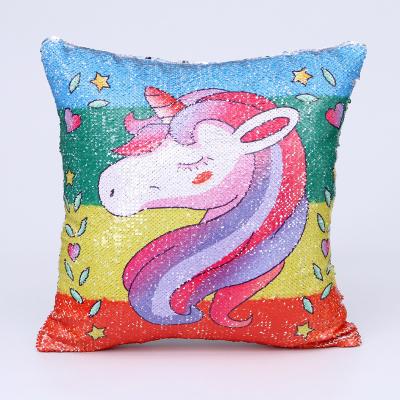 China New Sequin Pillow Case Unicorn Throw Pillow Cover Decorative Reversible Sequin Pillow Case Anti-Decubitus Cushion Cover for sale