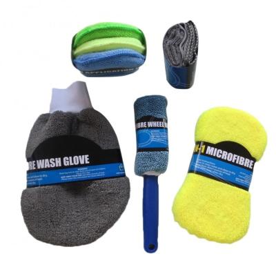 China Multicolor Soft Care Auto Wash Tools Combination 9pcs Microfiber Car Wheel Brush Sponge Glove Cleaner Kit Car Wash Set for sale