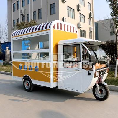 China Easy Operate Electric Food Truck Tricycle Fruit Food Trailers Tricycle Vegetable Food Cart Full Equipped for sale