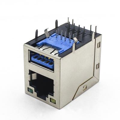 Chine Connecteur simple du port RJ45 avec l'étiquette- 8P8C d'USB 3,0 avec le bouclier de LED à vendre