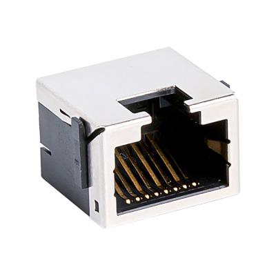 China Verbindungsstück des Kupferlegierungs-Schild-Rj45 mit Platten-Halt Tab Up 8P8C SMT zu verkaufen