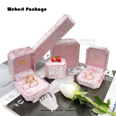 China Webest New Eco-friendly Package Color Crushed Velvet Pink Jewelry Box Packaging Customize Necklace Box for sale