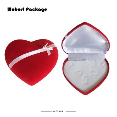 China Webest Factory Jewelry Durable Necklace Set Velvet Double Ring Box Red Flocking Heart for sale