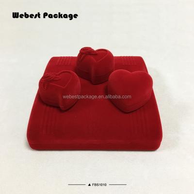 China Webest New Fashion Design Durable Ring Set Cute Christmas Gift Red Flocking Custom Velvet Jewelry Boxes for sale