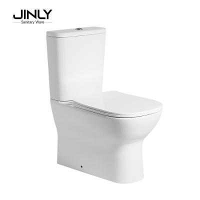 China Double-Flow Square P-Trap Two-Piece Toilet Rimless European Toilet With Soft Narrow Seat Cover For UK Market for sale