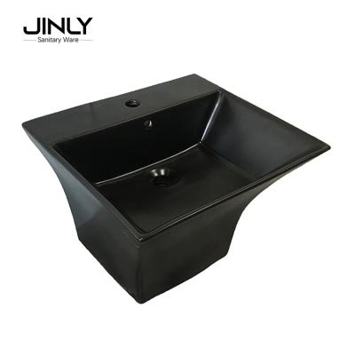 China Modern Ceramic Half-shot Basin Porcelain Wash Basin Matte Black Bathroom Wall Hung Basin for sale