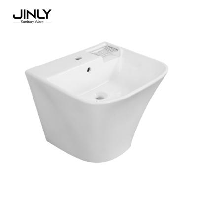 China Modern Ceramic Sanitary Ware With Square Soap Dish Wall Hung Wash Basin Price for sale