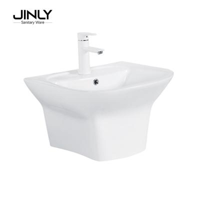 China Wall Hung Sink Ceramic Square Basin Modern One Piece Bathroom Sink for sale