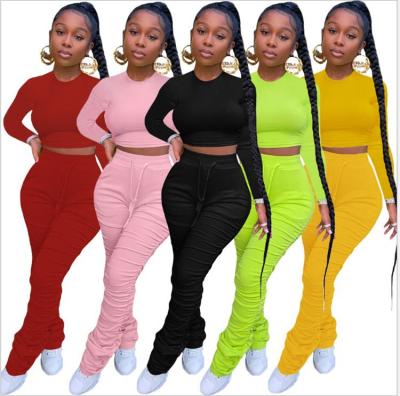 China Breathable Long Sleeve Leggings Women Stacked Sweatpants 2 Pieces Stacked Pants Set Women Clothing for sale