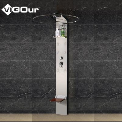 China Floor Standing Faucets Shower Panel With LED Round Rainfall Shower For Shower Room #BS-6960 for sale