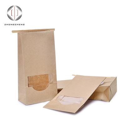 China Recyclable Biodegradable Food Grade Packaging Tin Tie White Brown Kraft Paper Bag With Window for sale