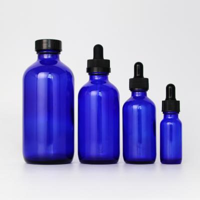 China 30ml 60ml 120ml Refillable Clear Blue Amber Green Round Essential Oil Glass Bottles 1oz 2oz 4oz 8oz 16oz Dropper Bottle for sale