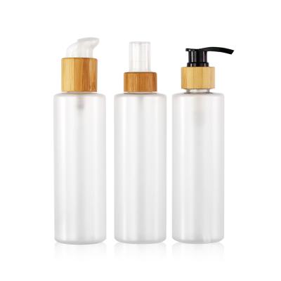 China BEAUTY PACKAGING 200ml Clear Pump Pet Plastic Bottle With Bamboo Lid for sale