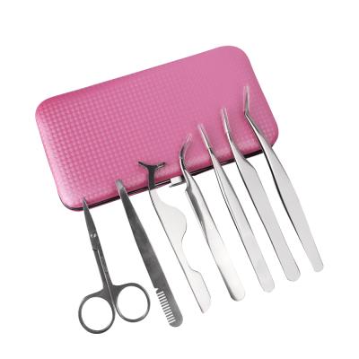 China Eyelash Extension Whips Pink Logo Eyelash Applicator Tweezers Bag OEM Package Volume Tweezers Eyelash Extension KIT for sale