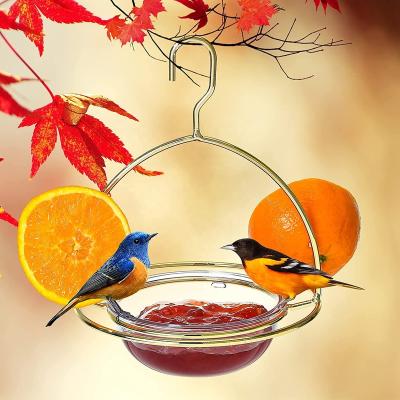 China Sustainable Metal Pendant Oriole Bird Feeder with Removable Fruit Holder Drinks Plastic for Garden Patio Outside 8 oz for sale