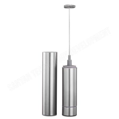 China Stocked Electric Stainless Steel Milk Frother Mini Handheld Milk Foamer Egg Beater With Cover for sale