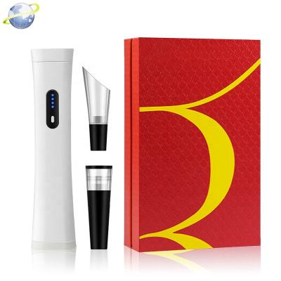 China Sustainable Wine Gift Set Rechargeable 1-Touch Electric Wine Bottle Opener With Pourer And Vacuum Stopper for sale