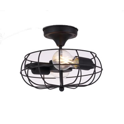 China Outdoor Mounted Residential Cage Lamp Cover Farmhouse Industrial Indoor Semi Flush Ceiling Light With ETL for sale