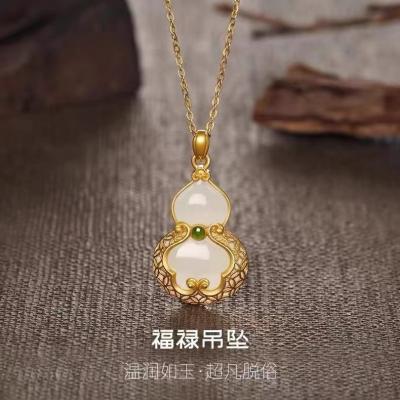 China New design gold squash high natural white chalcedony pendant ice CLASSIC pure silver necklace Valentine's Day gift girl for sale