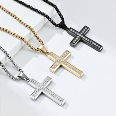 China Europe and European America and the new American men polishing diamond stainless steel cross necklace for birthday and holiday for sale