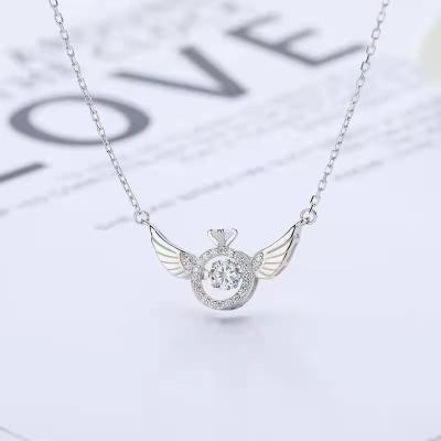 China Europe and America Angel Wing Fashion Temperament Heartbeat Heartbeat Necklace Jewelry Pendant Flexible Light Luxury Wholesale Angel Wing Female for sale