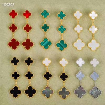 China FASHIONABLE high quality S925 lucky clover earrings shape classic pattern clover natural agate flower micro tag earrings factory wholesale for sale