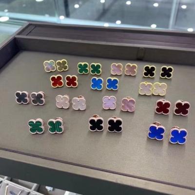 China FASHIONABLE high quality S925 lucky clover earrings shape classic pattern clover natural agate flower micro tag earrings factory wholesale for sale